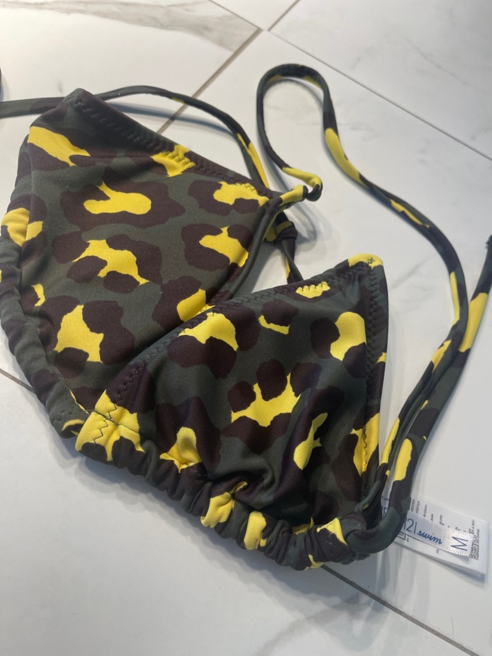 Forever 21 Yellow and Green Camo Triangle Bikini Top